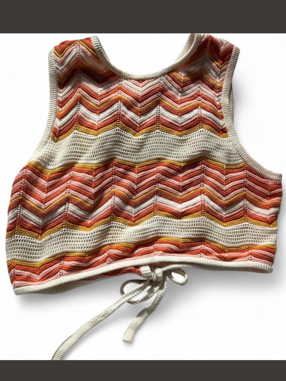 Mother At the Cabana Orange White Chevron Open Back Tank Top